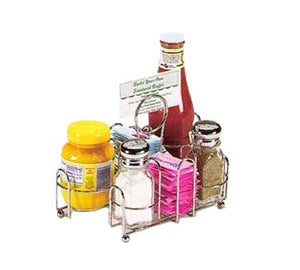 Vollrath Dripcut Wire Rack Condiment Caddy, chrome, 8-7/8" L x 6"W x 5-1/2"H, accommodates (2) salt & pepper shakers, ketchup, mustard & sugar packets, with cardholder, WR-1000R