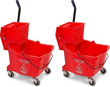 Carlisle 3690405 Commercial Mop Bucket With Side Press Wringer, 35 Quart Capacity, Red (2-(35 Quart Capacity))