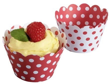Hoffmaster Red and White Polka Dot Cupcake Wrapper, 9 x 3.75 inch - 250 per case.