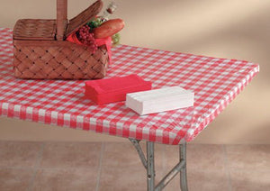 Hoffmaster Red Gingham Kwik Plastic Table Cover with Elastic Edge, 30 x 72 inch - Banquet Size 6 feet - 25 per case.