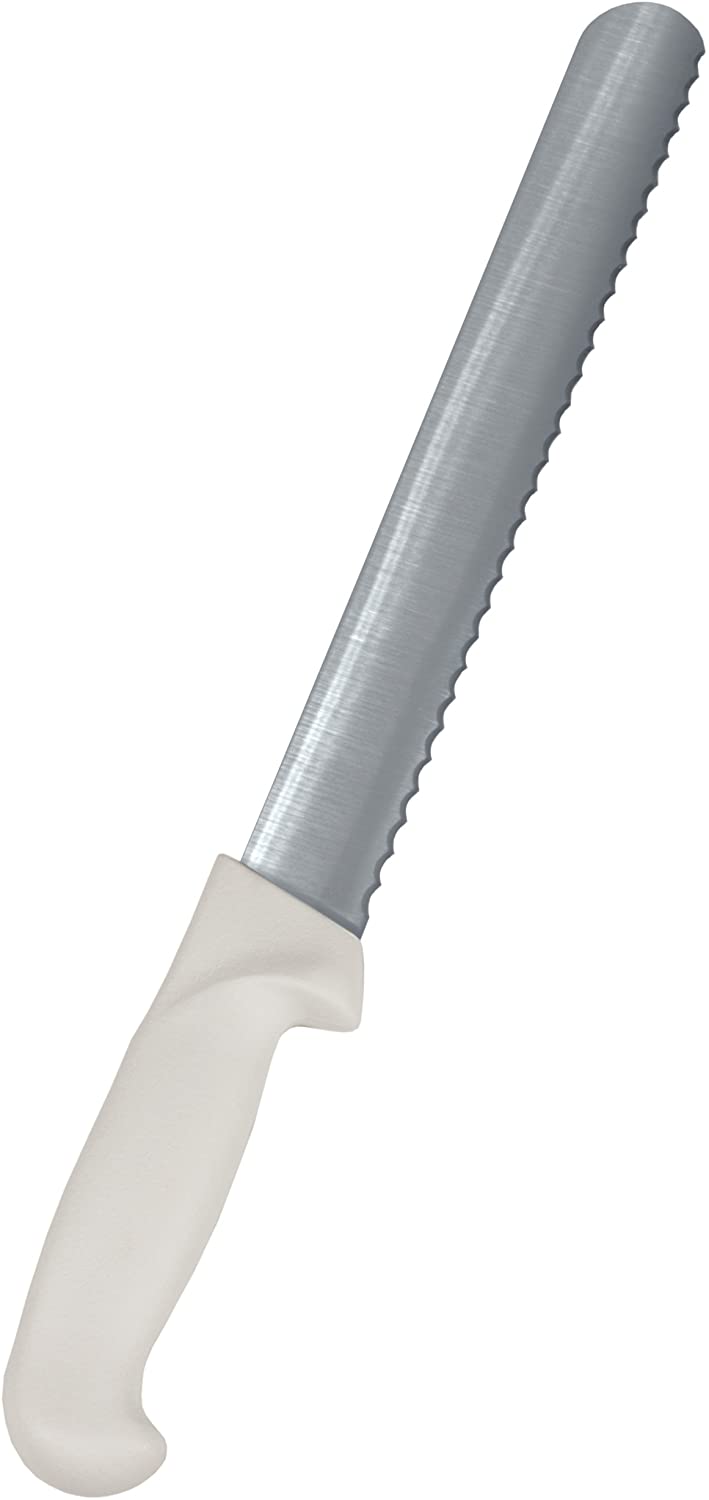 Crestware 10-Inch Slicer Serrated Knife, High Carbon German Steel with White Handle, 12-Pack