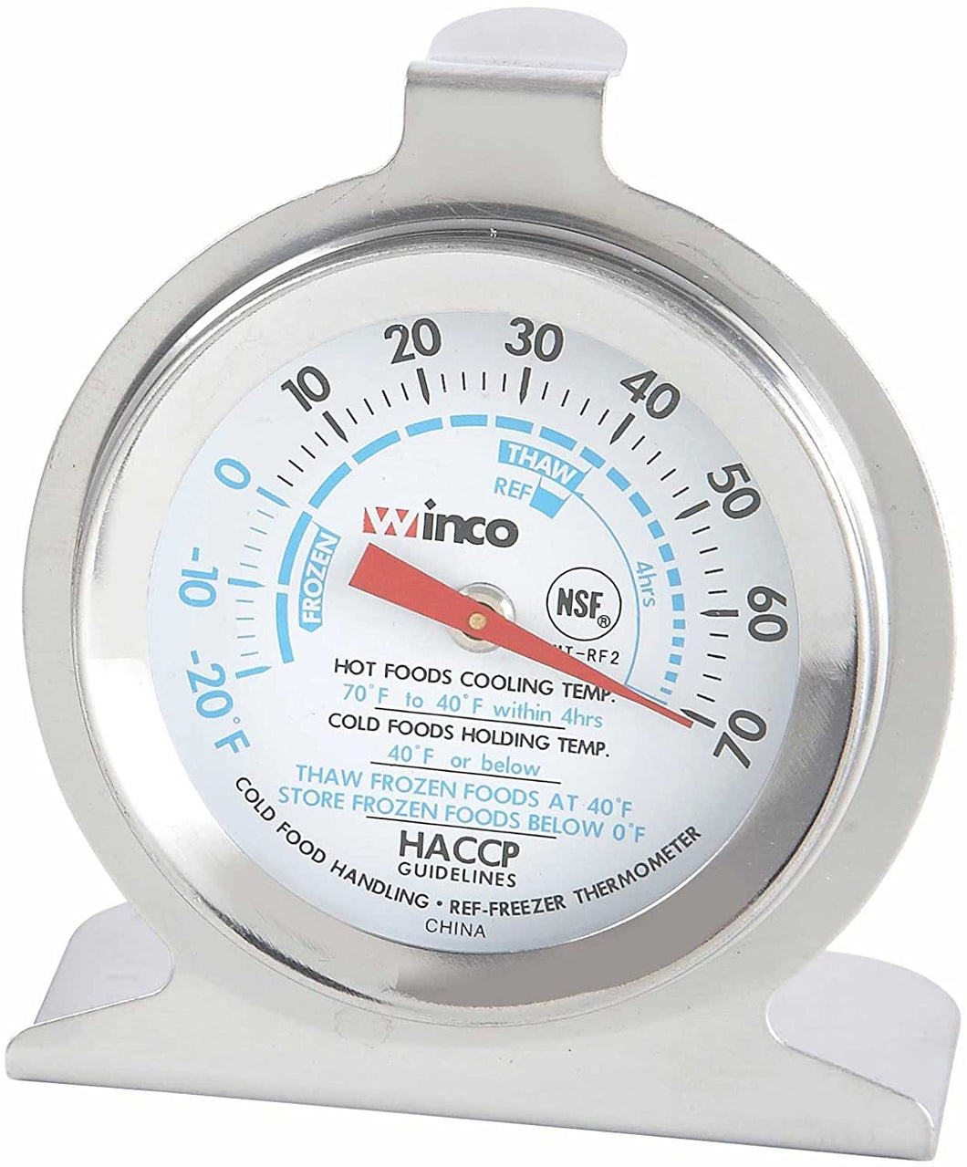 Winco Dial Refrigerator/Freezer Thermometer with Hook and Panel Base, 2-Inch