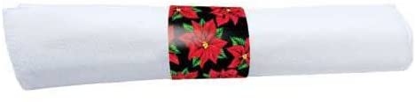 Hoffmaster Poinsettia CaterWrap Pre Rolled Linen Like White Dinner Napkin and Black Cutlery with Band Kit - 100 per case.