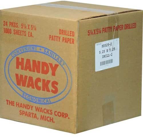 Handy Wacks Tow Hole Drilled Patty Paper, 1000 Sheets per pack - 24 per case.