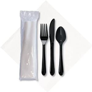 Cater to Go Singlesâ"¢ White Napkins with Black Cutlery