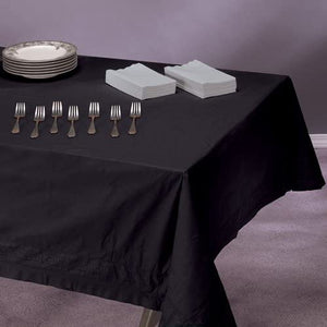 Hoffmaster 4108-D13 Solid Black 2 Ply Tissue 1Ply Poly Table Cover - Banquet Size, 54 x 108 inch - 25 per case.