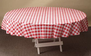 Hoffmaster Round Red Gingham Plastic Table cover, 84 inch - 12 per case.