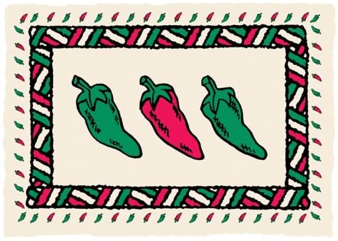 Hoffmaster 901-ECO46 Dollarwise Chili Pepper Ethnic Printed Placemat 9.75 x 14 inch, Burnt Edge Die Cut, Printed on Recycled Paper - 1000 per case.