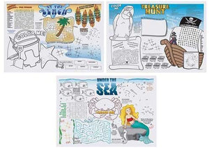 Hoffmaster 3 Designs Four Color Seashore Games Placemat, 10 x 14 inch - 1000 per case.