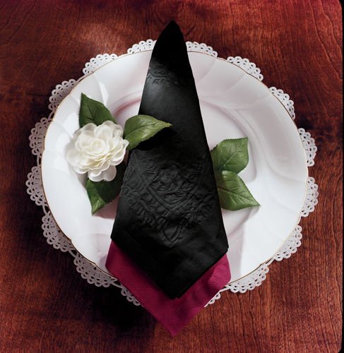Hoffmaster 617-D13 Solid Black Color 2 Ply 4-Fold Dinner Napkin 17 x 17 inch - Irish Linen Embossed, 4 packs of each 125-500 per case.