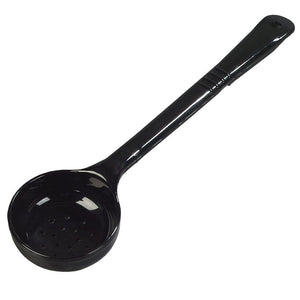 Carlisle Polycarbonate Perforated Measure Miser Plain Black Spoon, 4 Ounce - 1 each.