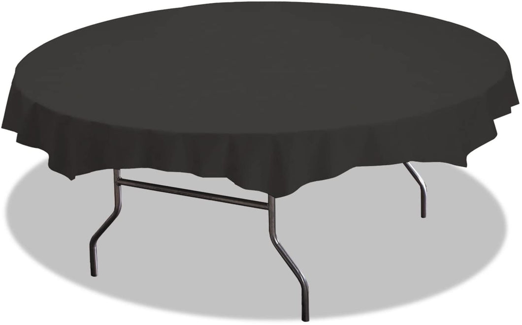 Hoffmaster Round Black Plastic Table cover, 84 inch - 12 per case.