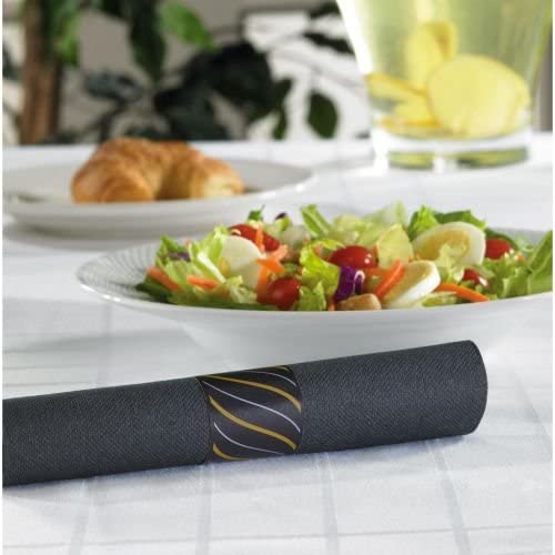 Hoffmaster FashnPoint CaterWrap Metallic Cutlery and Black Dinner Napkin, 15 1/2 x 15 1/2 inch - 50 per pack - 2 packs per case.