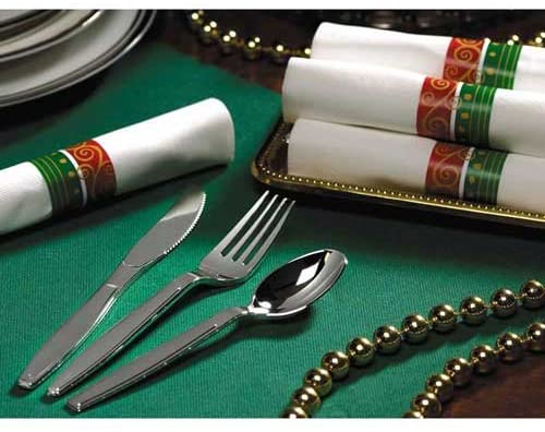 Hoffmaster FashnPoint Festive Holiday Napkin Metallic Cutlery Kit, 15 1/2 x 15 1/2 inch 50 Count per Pack - 2 per case.